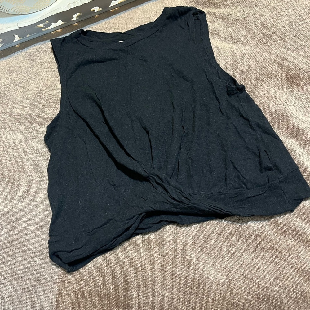 Deletta Sleeveless Black Tank Top with Front Twist - Size Medium